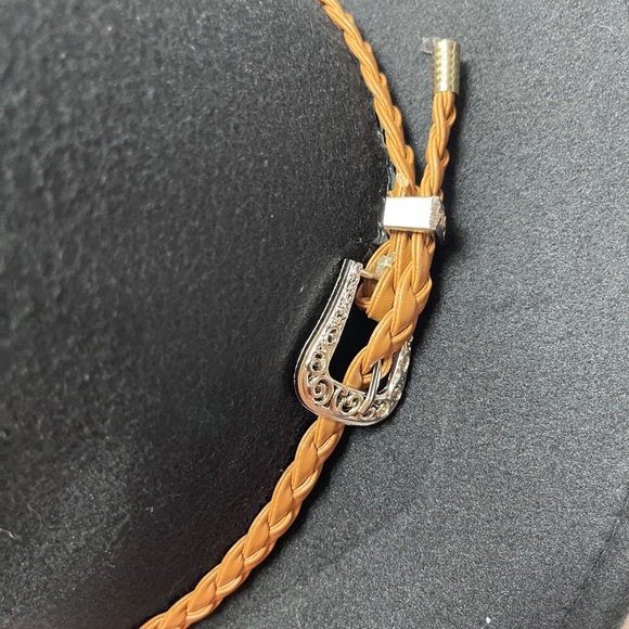 Black Fedora Hat Braided Vegan Leather Strap - Picture 2 of 4